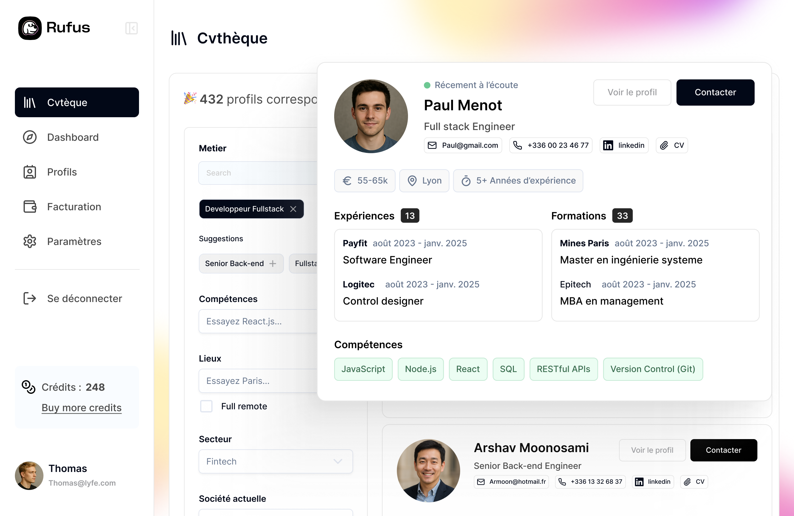 Aperçu de l'application
